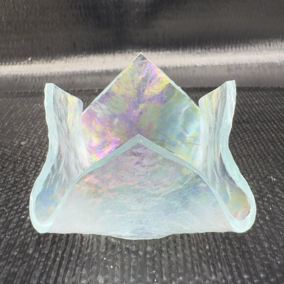 Vintage Hand Made Fused Glass Small Votive Iridescent Finish Trinket Holder VTG - Picture 1 of 13